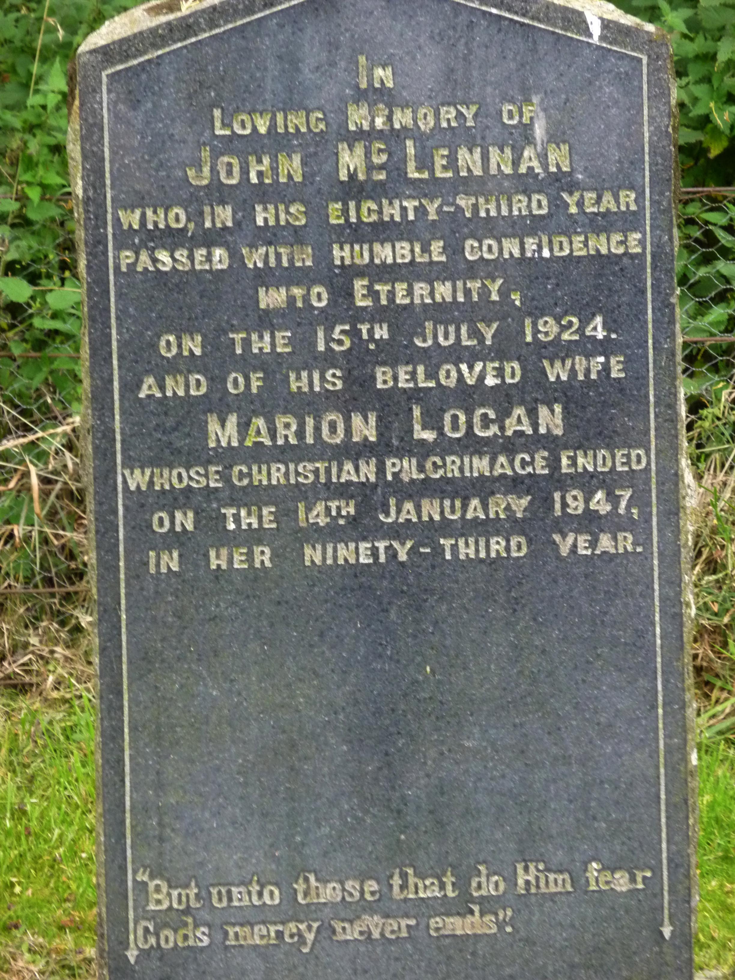 Photo of headstones/John McLennan d 1924 hdstn Dingwall St Clem